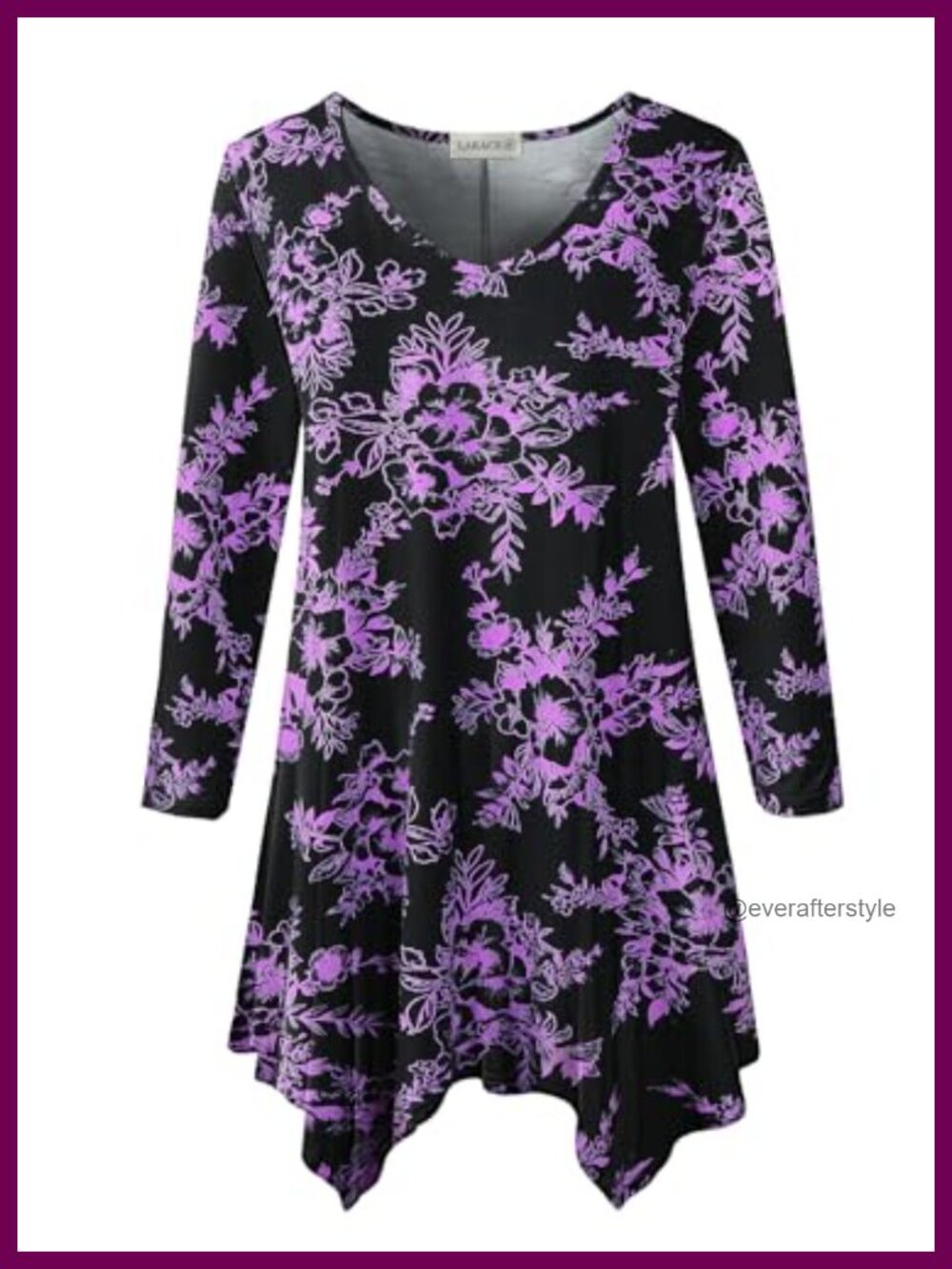 Plus Size V-Neck 3/4 Sleeve Asymmetrical Tunic Top Floral Loose Fit